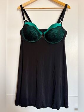 Ashley Graham Diva Strappy Chemise Black and Teal Lace 1X